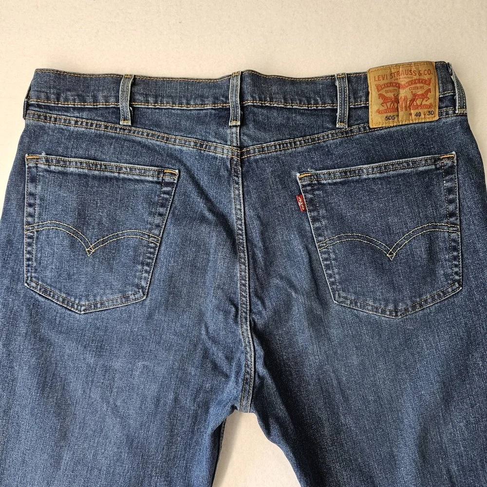 Levis 505 Jeans Mens 40x30 Blue Denim Straight Leg Dark Wash Excellent USED Cond